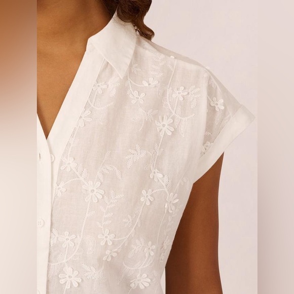 Adrianna Papell Embroidered Floral Shirt White Button Down Blouse Shirt Top - Picture 5 of 8